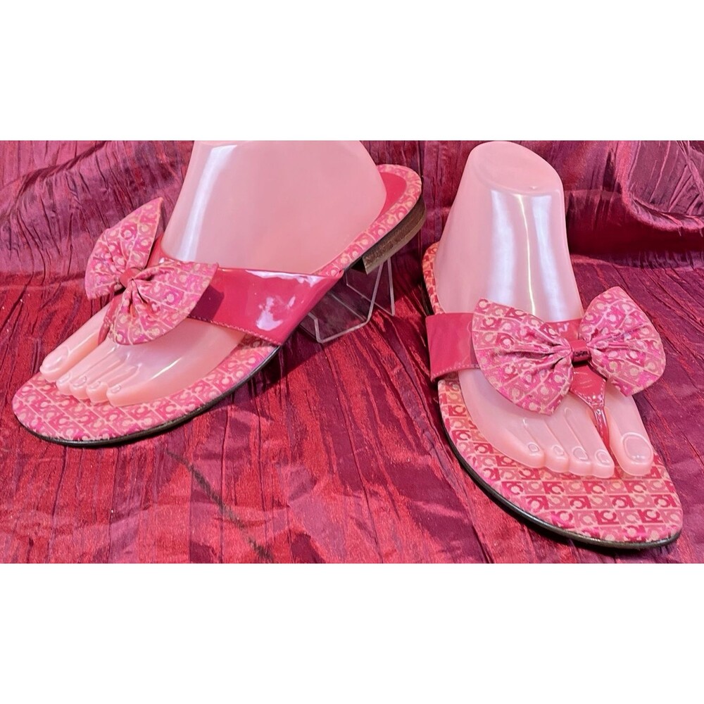 Womens  Liz Claiborne Red  Leather Slide Sandals Slip-On w Bows sz 10